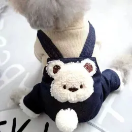 Tulumlar evcil hayvan frize pomeranian kaniş oyuncak köpek kıyafetleri sonbahar kış pamuklu giysi dört bacaklı taklit denim kayış tulumlar