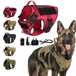 Harnesses Military MOLLE Tactical Dog Harness Leash Set Metal Buckle Pet Training Vest for Big Dogs German Shepherd Malinois Labrador