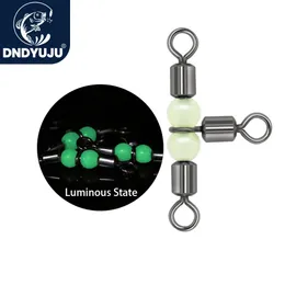 Dndyuju 10050 pçs conector giratório de pesca luminosa barril rolamento 3 vias contas fluorescentes anzol isca linha enfrentar 240313