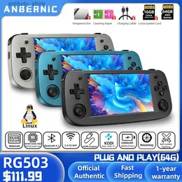 Lettori di giochi portatili Anbernic RG503 Console per videogiochi portatile retrò Schermo OLED da 4,95 pollici Sistema Linux Lettore di giochi portatile RK3566 Bluetooth 5G Wif Q240326