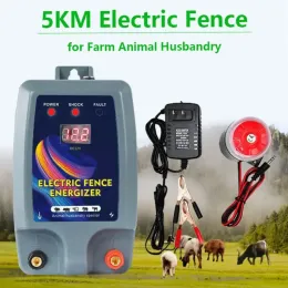 Portões 5km pastor elétrico para animais de gado fazenda elétrica pastor energizador gado painel lcd carregador controle pulso alta tensão