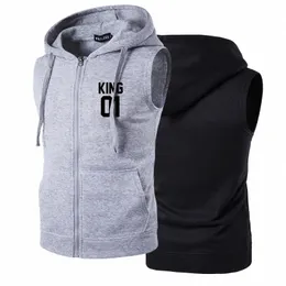 New in Men's Tank Top Jacket Casual Sleevel Coat Fi Hoodie Coat Impresso King Street Wear Colete para Homens V0Gs #