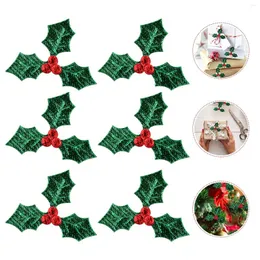 Decorative Flowers 100 Pcs The Gift Leaf Applique Christmas Craft Backpack Patches Holly Sew On Artificial Berry Embroidery Greenery For