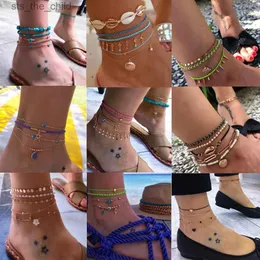 Anklets Tocona Bohemian woven shell pendant ankle suitable for women colored beads transparent crystal stone pendant ankle bracelet summer beach jewelryC24326