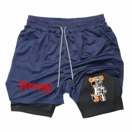 Anime Men's Printed Shorts Fake Two-Piece Double-skikt snabbtorkande Gym Casual Sports Fitn Jogging Workout Shorts M-3XL Y7SK#