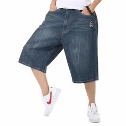 Schinte Verão Plus Size Perna Larga Jeans Shorts Masculino Skate Swag Baggy Homens Capri Calças Jeans 42 44 46 48 J0RV #