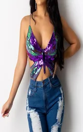 Sexy Sequin Butterfly Crop Top Women Tops Summer Tops Vintage Womens Lace Up Tank Top T Shirt Lackless ضمادة قصيرة امرأة 8678466