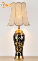 Lampy stołowe Tuda 40x65 cm chińska czarna złote lampa ceramiczna do salonu sypialnia nocna luksusowy amerykański styl domowy 39991912