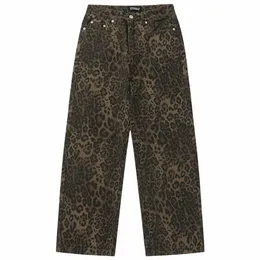 Vintage leopardo jeans homens hip hop streetwear harajuku hip hop baggy calças jeans retro calças jeans v5fq #