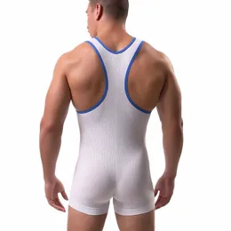 men Underwear Bodysuit Sexy Stretch Tight Boxers Bodysuit Male Leotard Wrestling Singlet Jumpsuit Clubwear Underwear Tank Q0r6#