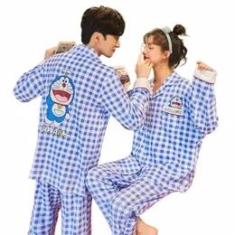 Pajamas kinitted pjs 레저 세트 잠자기 여성 새로운 남자 Pajama Cott Pijamas ins Spring fi 세트 커플 t3zz#