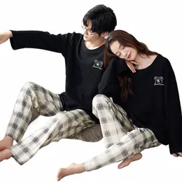 TOP TOP PAN Kobiety i mężczyźni pasują do piżamy Zestaw Cott Waffle Miłośnicy koreańskiej odzieży sutowej na wiosenną odzież nocną parą piżamą 01cr#