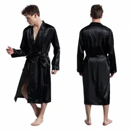 Erkekler V Boyun Satin Robe Kimo LG Boşluk Pijamaları Nightgown Placwear Düğün Partisi T40 I0SW#