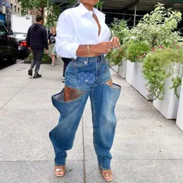 Женские джинсы с вырезами, брюки-карандаш, однотонные мешковатые винтажные джинсовые брюки-карго, женские повседневные уличные ткани, осень 2024, женские модные джинсы