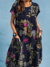 Casual Dresses Bohemian Beach Dress Summer Vintage Floral Printed Sundress Women Sleeveless Knee-length Robe Holiday