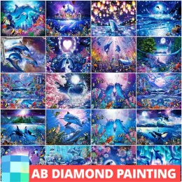 Stitch AB Drills New Diamond Painting Dolphin Mosaic Art Kits Cross Stitch Diamond Asserverive Animal Sea Beads Picture Handmade Hobby