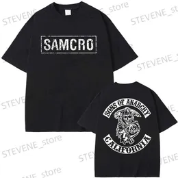 Herr t-shirts söner till anarki samcro tryck t-shirt män kvinnor trend hip hop rock överdimensionerad kort slve t sommar bomull t skjortor klädtoppar t240325