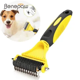 Pentes Benepaw Seguro Cão Dematting Pente Pet Escova de Cabelo Grooming 2 Faces Professional Undercoat Ancinho para Fácil Esteiras Emaranhados Removendo Gato