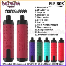 Original Elf Box Shisha 16000 Puffs Disponible Vape Pen Puff 16K LED Display Mesh Coil Laddningsbara E Cigaretter 12 smaker 0% 2% 3% 5% Vaper vs Al Fakher Big Cloud 8000