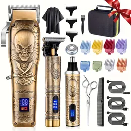 Professionelles Friseurscheren-Set, kabelloses Herren-Schneideset, wiederaufladbares Herren-Schneidset, Bart-Nasenhaarschneider-Set für Geburtstagsgeschenk, Geschenkset, Vatertagsgeschenk