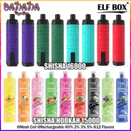 Elf Box Shisha 16000 Hookah 15000 Puffs Disposable Vapes Adjustable Airflow Rechargeable Mesh Coil 0% 2% 3% 5% 12 Flavors Puff 16K 15K