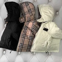 Crianças puffer para baixo casacos designer com capuz reversível xadrez casaco moda meninas meninos com capuz inverno quente pato para baixo jaquetas crianças marrom roupas de bebê