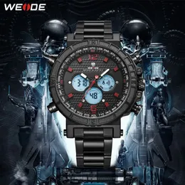 WEIDE Мужские автоматические часы с цифровым репетиром даты, кварцевые часы с несколькими часовыми поясами, черный металлический корпус, ремень, браслет, наручные часы291a