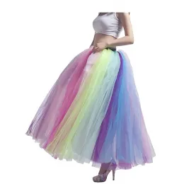 Unicorn Color Puffy Women Crinoline Tutu kjolar Long Rainbow Brud Petticoats Cosplay underskirt rockabilly tutu party kjolar cpa833