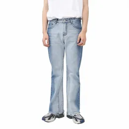 free Ship 2022 Men's Four Seass New Color Gradient Raw Edge Jeans Mid Waist Micro Flare Casual Pants 757i#