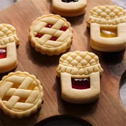 Moldes de cozimento Jam Sandwich Cookie Cutter Molde de biscoito 3D Plástico DIY Pressable Fondant Stamp Ano Bolo Decoração Suprimentos