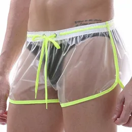 Nya FI-män Transparent Boxer Shorts Stor storlek Löst badkläder Holiday Beachwear Seat-Through Swimming Trunks Swimsuit 13S4#