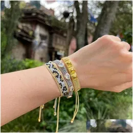 Charm Bracelets Yastyt Luxury Rhinestones Jewelry For Women Handmade Bead Woven Leopard Pattern Bracelet Gold Sier Color Jewellery D Dhhln
