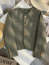 Kvinnorjackor 2024 Spring Autumn Suit Single Breasted Small Fragrance Green Jacka Lady Blazer All-Match Casual Coat Tops