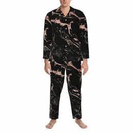 Black Marble Pajama مجموعات الخريف الأنيقة المطبوعة اليومية للملابس السائلة 2 قطعة خمر هدية عيد ميلاد ليلة 653p#
