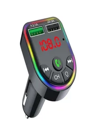 F5 F6 Bil Charger Bluetooth 5.0 FM Sändare RGB Atmosphere Light Car Kit Mp3 Player Wireless Handsfree O -mottagare med Retail Box7917729