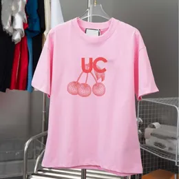 GU Rätt hög version 24s Ny kortärmad t-shirt Cherry Digital Print OS Drop Shoulder Style Unisex