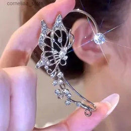 Ear Cuff Ear Cuff Elegant fairy elf butterfly ear cuffs unperforated sparkling zircon crystal clip womens wedding jewelry ear clip Y240326
