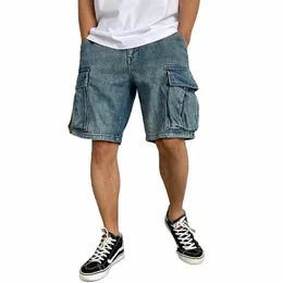 kot şort erkek yaz kot pantolon Kore fi giyim diz uzunluğu sokak kıyafeti Bermuda 2023 Yeni T55K#