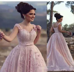 Errötendes rosa Schatz 2019 Eine Linie Fairy Prom Kleider Spaghetti Schatz Ärmel und Reißverschluss Empire Tulle 3Dfloral Applikationen Kleider 9948905