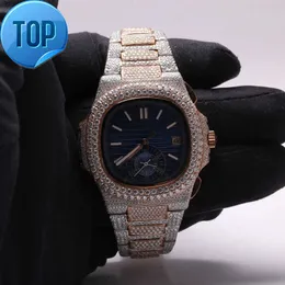 Iced Out Diamond Watch rostfritt stål Mens Hip Hop Bustdown VVS Moissanite Watch