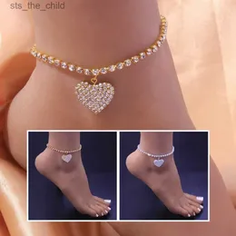 Tornozeleiras 2023 nova tendência ouro cristal em forma de coração pulseira feminina charme espumante zircão pé pulseira corrente jóias de luxo giftc24326