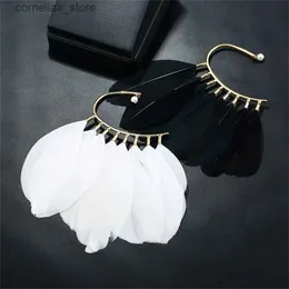 Ear Cuff Ear Cuff White black feather ear sleeves clip on earrings suitable for women with no ear holes no perforations crawler ear sleeves fashionable jewelry Y24032