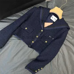 Jaquetas femininas de grife de alta qualidade primavera e verão novo Miui Celebrity Academy Style Design Sense Navy Collar Azul Manga Comprida Cardigan Casaco Curto para Mulheres