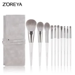 Zoreya Makeup Brushes Set Cosmetics Eye Shadow Blending Blushlip Powder Highlighter Silver Eyeshadow Kabuki Professional Tools 240315