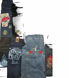 ヒップホップバギージーンズの女性JNCO Y2K衣類ビンテージ刺繍高品質のジーンズハラジュクストリートウェアゴスハイウエストジーンズB9GD＃