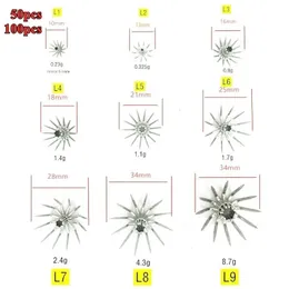 50 pezzi 100 pezzi ganci per calamari in acciaio inossidabile L1L9 piccolo grande ombrello Spider amo da pesca in mare Spagna accessori per esche Jigs tool 240313