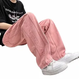 Street Vibe Style Jeans Masculino Solto Calças Retas Na Moda Marca Americana Baggy Calças Largas Rosa Jeans Primavera e Outono w4XL #