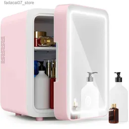 냉장고 냉동고 쉬운 스킨 케어 냉장고 - 희미한 LED 미러 (4 리터/6 캔) 쿨러 및 히터 Q240326을 가진 미니 냉장고