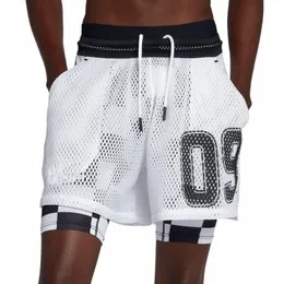 Shorts masculinos Novos Esportes de Verão Fitn Big Mesh Quick-Secagem Respirável 2 em 1 Dupla Camada Shorts Collants Shorts de Treinamento Homem A4yN #