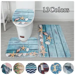 Mats Simplicity Toilet Seat Cushion Modern Geometric Bathroom Mat Ushaped Floor Mat Threepiece Solid Color Door Mat Bath Mat Set